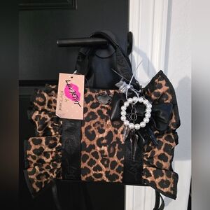 NWT Betsey Johnson Leopard Print Handbag with Bow and Pearl Charm